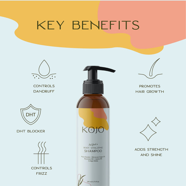 Key Benefits of KOJO Root Vitalizing Shampoo.